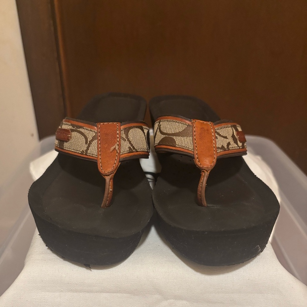Coach Signature Juliet Wedge Sandals, 100% Authentic Women’s Size 6, Preowned